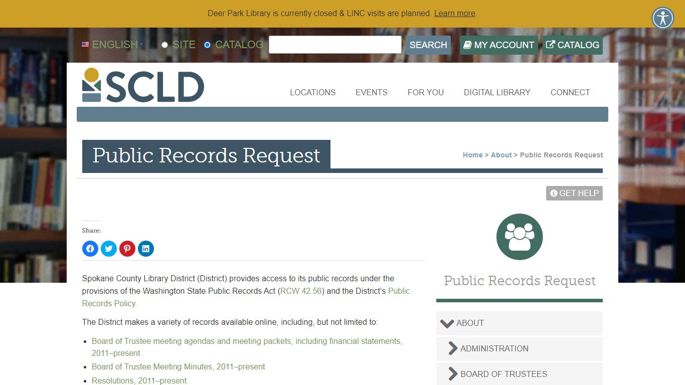 Public Records Request – Spokane County Library District