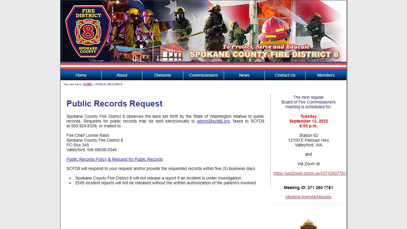 Public Records Request for Spokane County Fire District 8